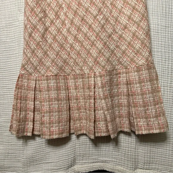 Pink Tweed Vintage Sleeveless Pleated Flounce Dress-4-Professional Prep Business - Picture 4 of 12